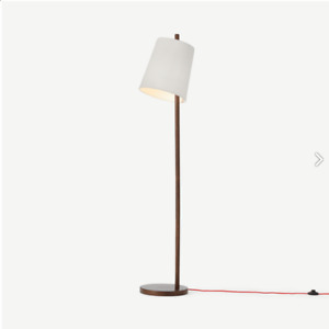 MADE.com Sveinn Wood Floor Light, Dark Wood & White Fabric Lamp Shade RRP £150