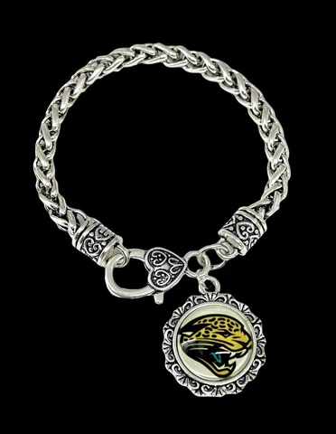 Jacksonville Jaguars Football Round Charm Dangle Clasp Bracelet Cover