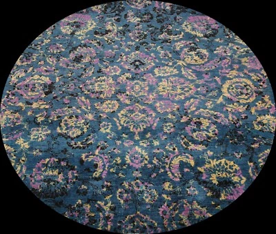 Abstract Modern Wool/ Silk Floral Oriental Area Rug Handmade Carpet 6'x6' Round - Image 1 of 4