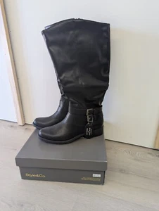 Style & Co Women's Black Maliaa Wide-Calf Buckled Riding Boots Shoe Size 8 - Picture 1 of 4