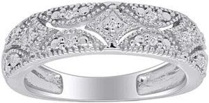 0.05 CT Natural Diamond Band Ring For Women's 14K Gold Plated Sterling - Picture 1 of 18