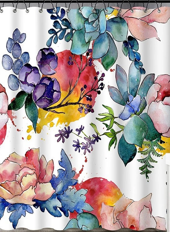 Serona Watercolor Floral Art Shower Curtain, Fabric Painting Colors 70 x 72" - Image 1 of 1