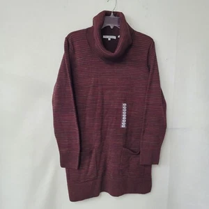 Eight Eight Eight Tunic Sweater Womens L Port Red Space Dyed Pocket Cowlneck New - Picture 1 of 9