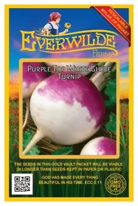 500 Purple Top White Globe Turnip Seeds - Everwilde Farms Mylar Seed Packet - Picture 1 of 3
