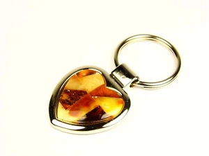 Metal Keychain Keyring Pendant Baltic Amber Mosaic Souvenir Natural Heart 6402 - Picture 1 of 8