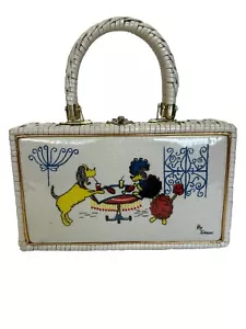 Vintage Simon Wicker Vinyl Geldbörse Pudel Hund Mittagessen Datum Getränke Hongkong Handtasche - Bild 1 von 16