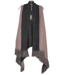 Vince Camuto Open Front Fringe Hem Cardigan Topper Womens O/S Rose Gray Boho - Picture 1 of 15
