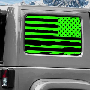 Rear Window Wrap Graphic Decal for Jeep Wrangler 2011-2020 USA FLAG TORN GREEN - Picture 1 of 1