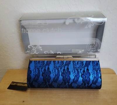 Bolso sin asas con correa para el hombro Sasha para mujer marco de encaje azul eslabón de cadena extraíble FCS25LC Foto 1 de 4