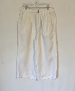 Free People Pants Trousers 10 White Linen Wide Leg High Rise Pockets Boho - Picture 1 of 12