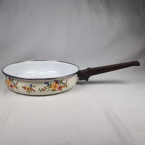 Sweet Flowers Vintage 90s Enamel Floral 8” Open Fry Pan Spain No Lid - Picture 1 of 12