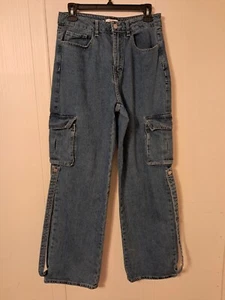 Forever 21 Jeans 28, Baggy, Wide Leg With Side Leg Straps. 30" Waist 30" Inseam - Picture 1 of 10