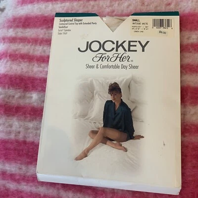 复古 JOCKEY FOR HER Control Top 连裤袜 S 古董白色塑形莱卡 20d 美国 — 第 1/4 张图片