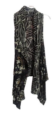 ATMOSPHERE Multi Reversible Paisley Zebra Open Knit Vest Large X1 Boho Grunge - Image 1 of 4