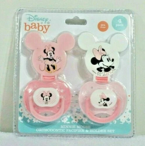 Disney Baby Girl Minnie Mouse Pink Ortho Pacifiers BINKYS Soothers With Holders