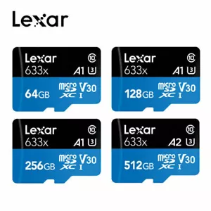 Lexar 633X 128/ 256/ 512GB U3 V10/V30 A1/A2 Class 10 MicroSD XC TF Memory Card - Picture 1 of 11
