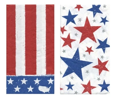 Toallas de baño de papel para invitados 36 unidades desechables estrellas patrióticas diseños de rayas Foto 1 de 4