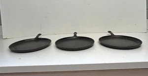 3 Cast Iron Griddle Skillets 9.7”, Package Handled Flat Round, S8 #8, Used - Picture 1 of 16