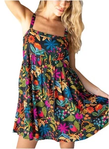 NWT Natural Life Patti Floral Black Colorful Dainty Lightweight Mini Dress M - Picture 1 of 12