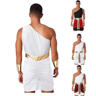Men's Pharaoh Costume One Shoulder Robes with Gold Metallic Cuffs  Halloween - Image 1 of 3