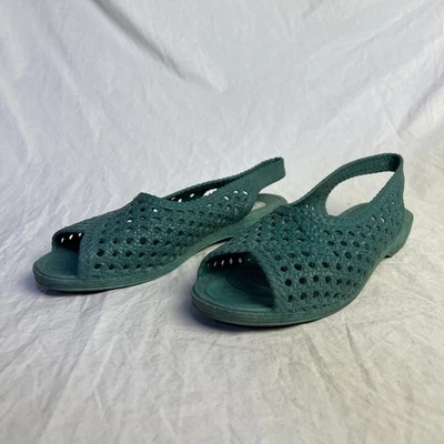 Okabashi "Relaxers" Comfort Sandals Size L Made In USA Blue Floral - Image 1 of 4