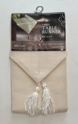 Royal Crest 13”x72” Wheat Tassel Table Runner, Satin Squares Luxurious Fabric - Image 1 of 4