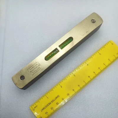 Vintage Marples Sheffield England Pocket Spirit Level 6” Wood & Brass Green Vial - Image 1 of 4