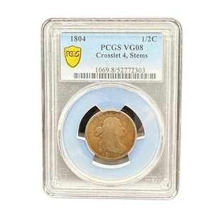 1804 Crosslet 4 Stems Draped Bust Half Cent PCGS VG08 - Picture 1 of 3