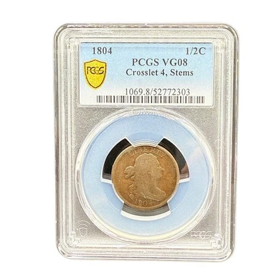 1804 Crosslet 4 Stems Draped Bust Half Cent PCGS VG08 - Image 1 of 3