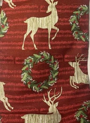1 yard David Textiles DEER & WREATH 36" x 44" Cotton Fabric NEW - Image 1 of 2