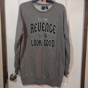 Felpa Best Revenge To Look Good Glitter grafica abito tunica top oversize XL - Foto 1 di 5