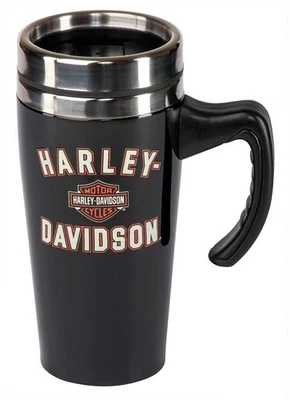 Taza de viaje Harley-Davidson, barra y escudo de doble pared de acero inoxidable con mango Foto 1 de 2