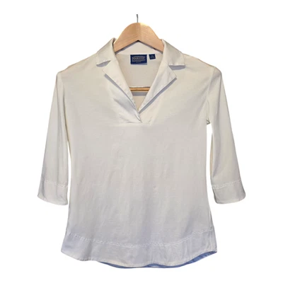 Pendleton Top Womens Size Small Petite White 3/4 Sleeve Collared Neutral Preppy - Image 1 of 4