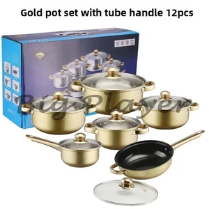 Export Cross-Border Edelstahl Goldgriff Set Topf Antihaft Pfanne Gold-Plate - Bild 1 von 26