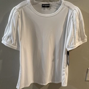 Karl Lagerfeld Women's Medium-Size T-Shirt With Name Laced Around Sleeves NWT - Picture 1 of 9