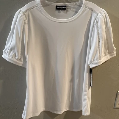 Karl Lagerfeld Women's Medium-Size T-Shirt With Name Laced Around Sleeves NWT - Image 1 of 4