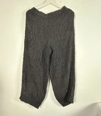 Grizas Womens Crinkle Textured Black Silk Blend Wide-Leg Cropped Pants Small - Image 1 of 4