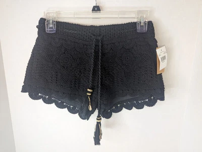 Pantalones Cortos Surf Gypsy Nuevos con Etiquetas Crochet Negros Cubrir Con Borlas Con Cuentas Pequeños (6) Foto 1 de 4