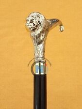 Antique Style Brass Designer Lion Head Handle Wooden Walking Cane Stick Vintage