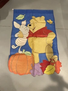Rare Vintage 90’s Large Disney Winnie The Pooh Autumn Embroidered Garden Flag - Picture 1 of 6