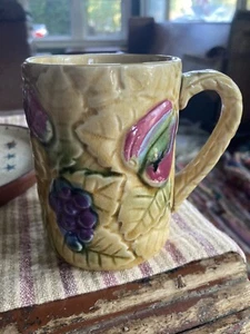 Vintage Mug Cup Tea Coffee French Sarreguemines Majolica Fruit Pattern Grapes - Picture 1 of 8