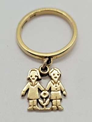 Anillo James Avery 14K Retirado y Raro LOVE IS a Boy & Girl Cuelga Dije - Talla 6 Foto 1 de 4