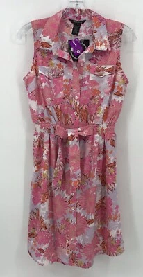 Millenium подержанный женщин розовый цветочный платье W/передний галстук на пуговицах размер Med новый с Ярлыками - Изображение 1 из 4