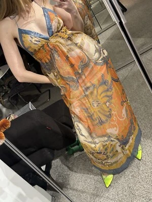 390$ FOLEY DRESS SILK METALLIC FABRIC ORANGE SIZE XS - Image 1 of 4