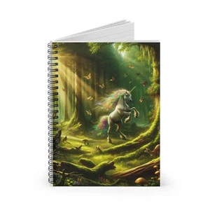 Spiral Notizbuch liniert Linie Ein buntes Einhorn im Wald Design 5 - Bild 1 von 6