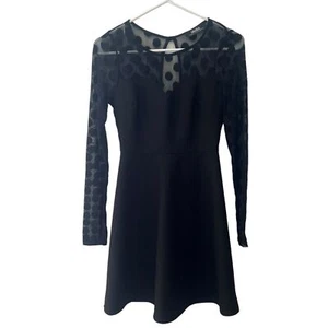 Lulu’s Dress S Black In Hot Dot-ter Long Sleeve Black Dress Sheer Top Size Small - Picture 1 of 10