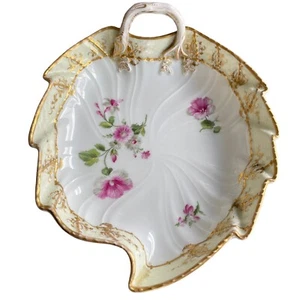 Rare KPM Berlin Gold Hand Painted Flowers Royal Antique Leaf Dish Plate - Picture 1 of 11