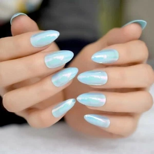 Icy Press on Nails Holographic mit Kleber lila blau mittelmandel - Bild 1 von 5