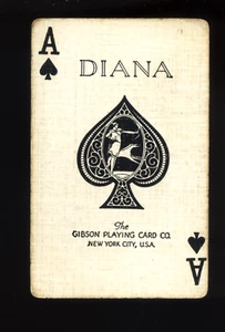 TARJETA DE JUEGO AS DE ESPADAS DIANA LA CAZADORA CON SABUESO GIBSON P.CARD NUEVO YOK - Imagen 1 de 2
