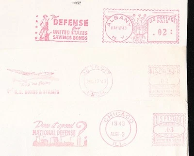 WWII Patriotic PICTORIAL METER MAIL MINI COLLECTION 3 Partial Fronts:1943 #22 9x - Image 1 of 2